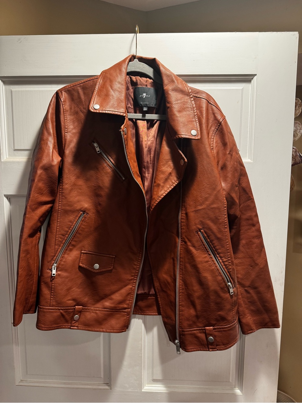 7 For All Mankind Cognac Leather Moto Jacket
